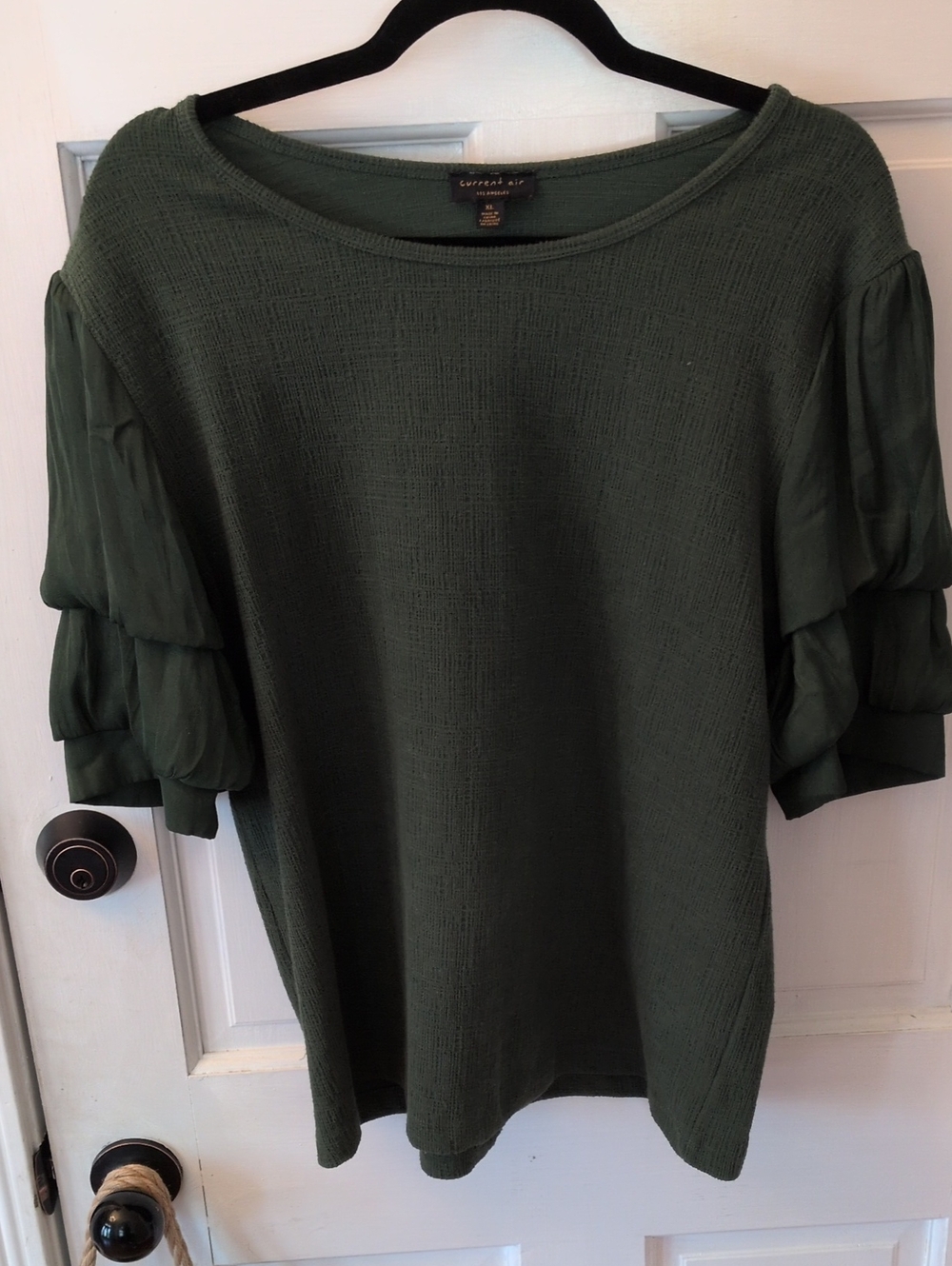 Current Air Forest Green Ruffle Sleeve Knit Top